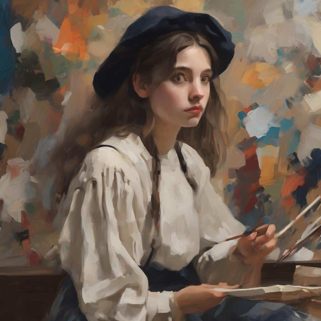 Καλλιτεχνική έκφραση και εσωτερικός κόσμος, δημιουργικότητα μέσα από τέχνη και ζωγραφική, εικόνα γυναίκας με καπέλο και πινέλα.