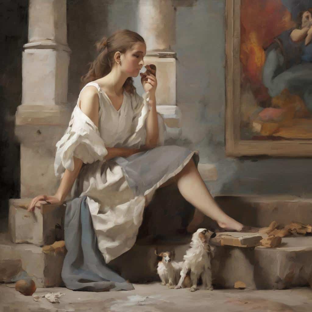 Χαλαρή νεαρή γυναίκα σε εσωτερικό χώρο, εκφραστική, δημιουργική, με κατοικίδια, σε καλλιτεχνικό περιβάλλον, τέχνη και εσωτερικό κόσμος, έμπνευση.